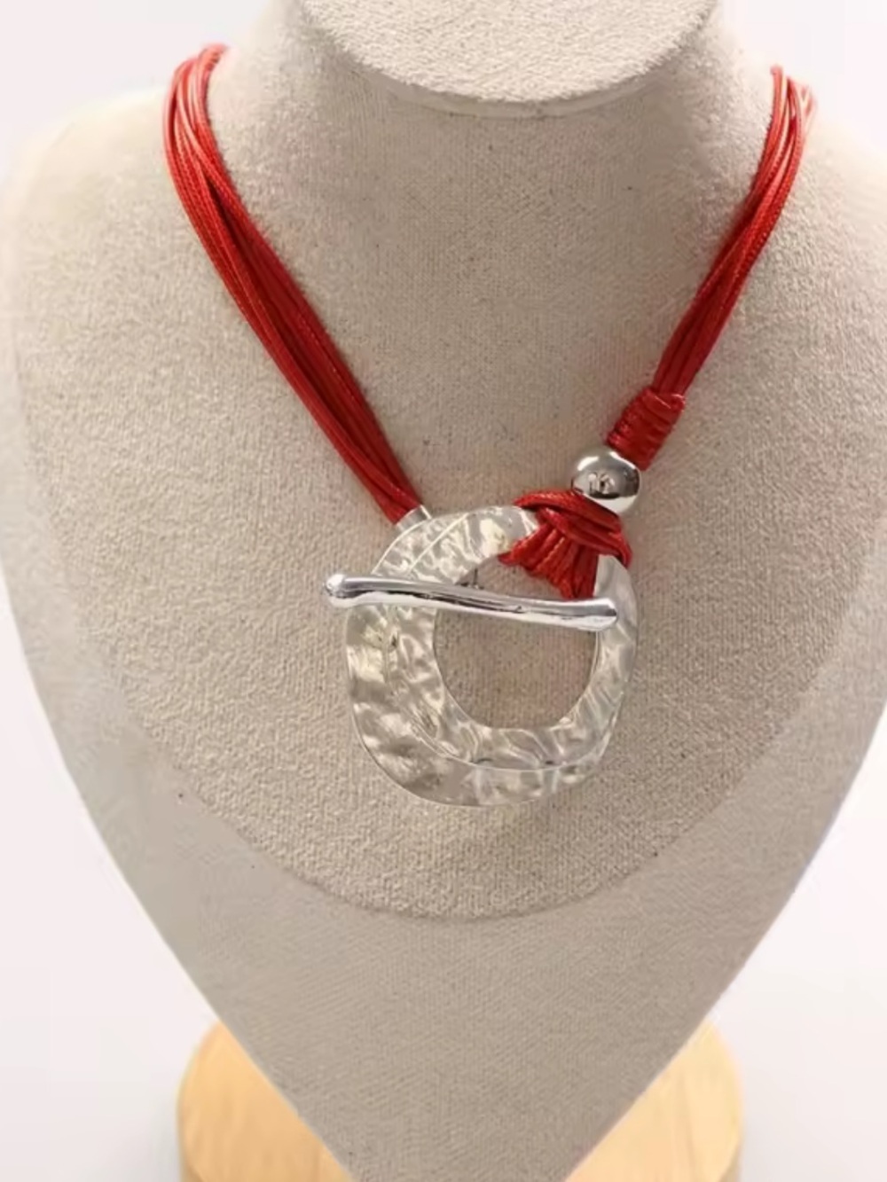 Ethnic Red Cord Silver Necklace